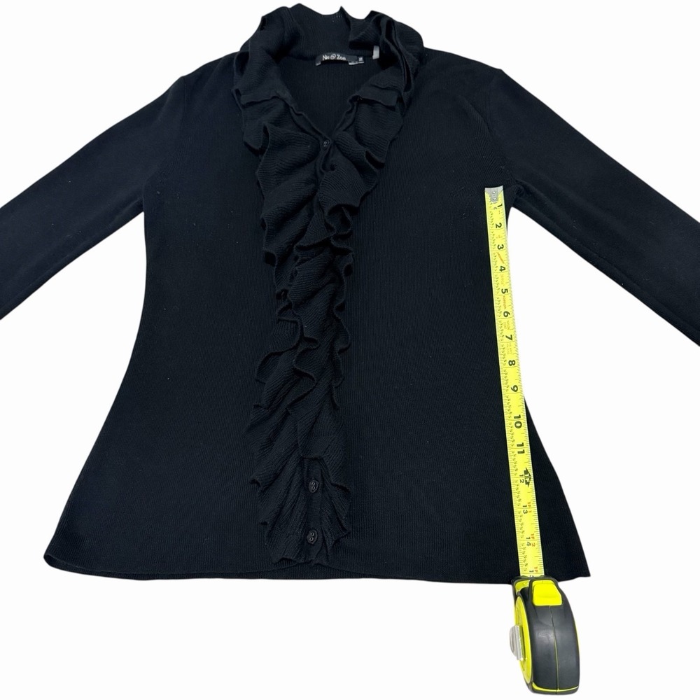 Nic + Zoe Women's Black Ruffle Front Cardigan Button Front Sweater Size M - Picture 6 of 10